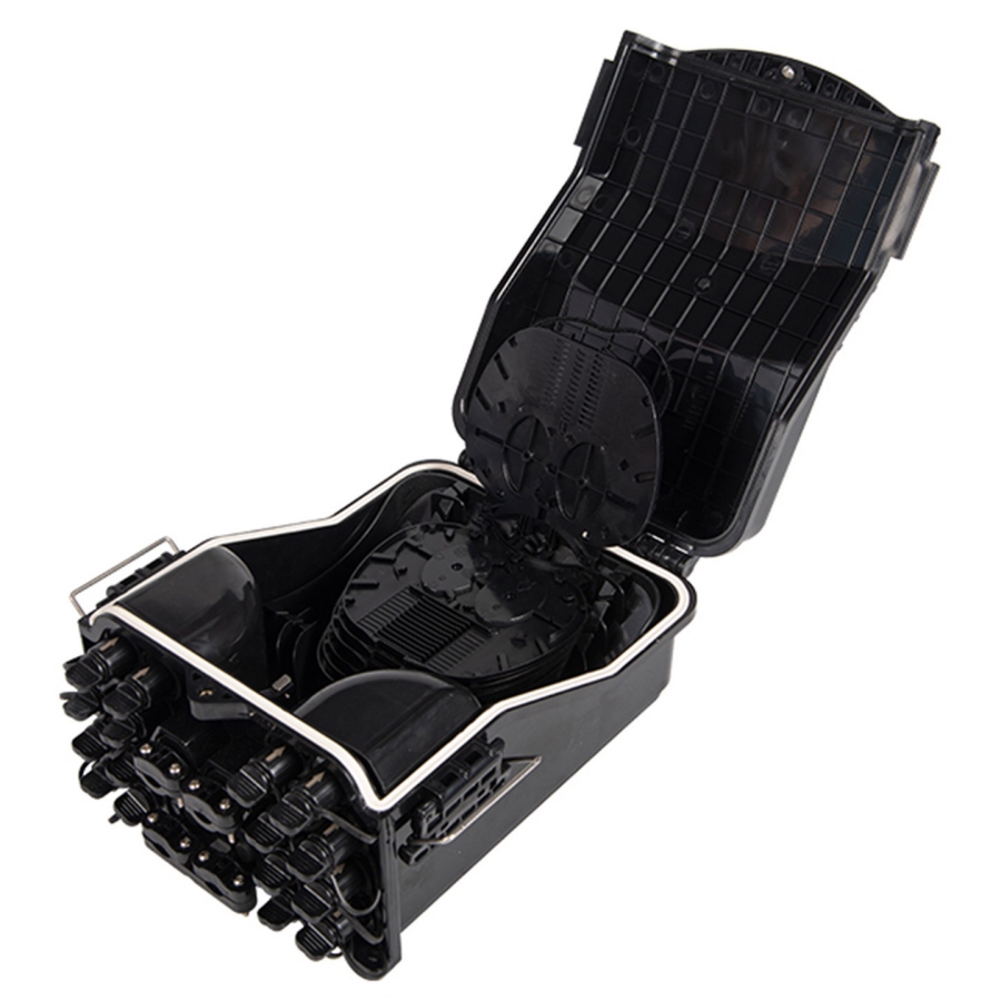 XHT-A08-03 open, seven stacked splice trays for high-density aggregation